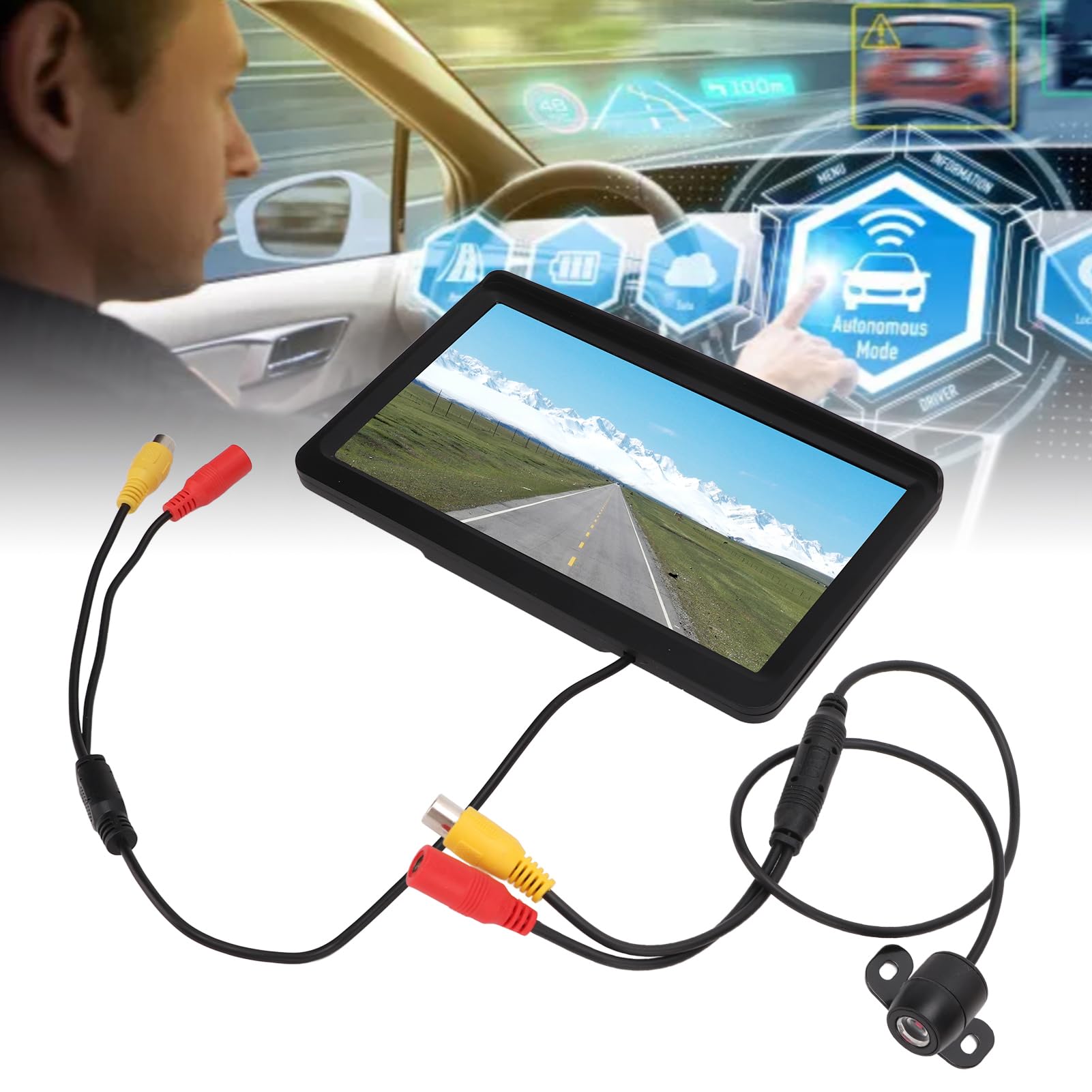 7-calowa kamera cofania z zestawem monitora, szerokokątny system parkowania cofania 170° z noktowizorem 4LED, kabel 6 m do samochodu kempingowego z przyczepą, autobusu, furgonetki (Round Hole Camera)