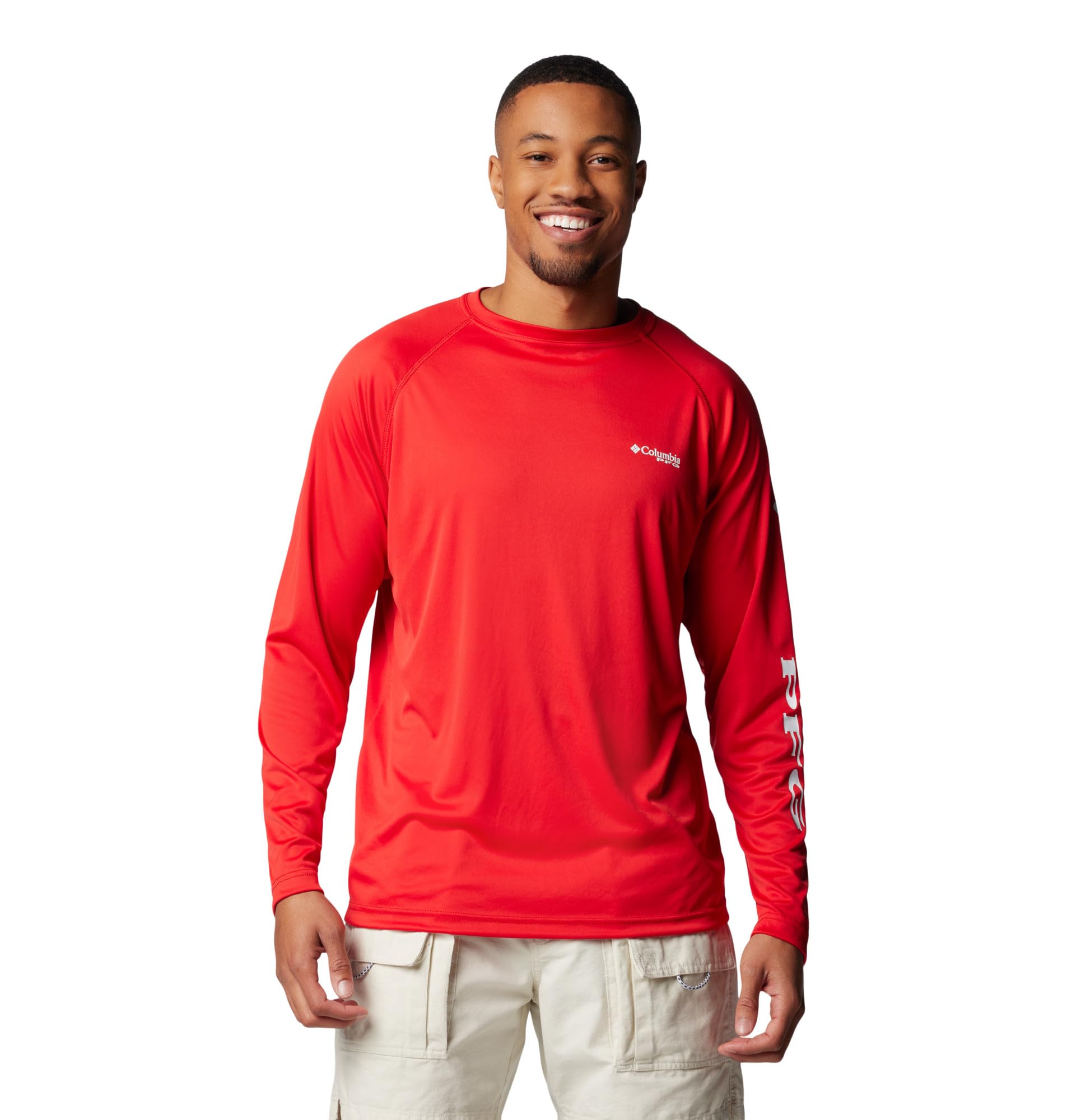 Columbia Men's Terminal Tackle Long Sleeve Shirt, Red Spark/White Logo, 5X Tall