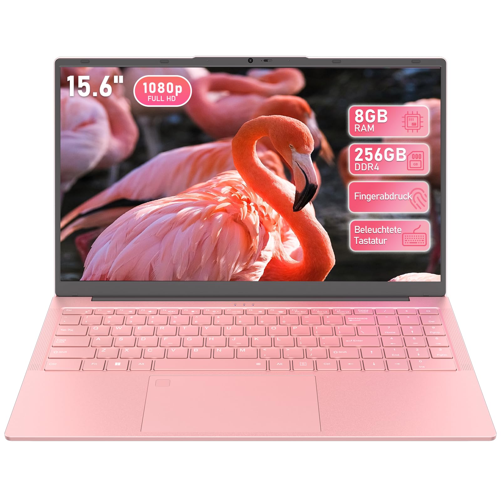 Laptop 15,6 Zoll Rosa, AMD Ryzen 3000er-Serie, 8 GB RAM, 256 GB SSD, Windows 11 Pro, FHD IPS Notebook, Wi-Fi 6, vollwertiges USB-C, Fingerabdruck, beleuchtete Tastatur