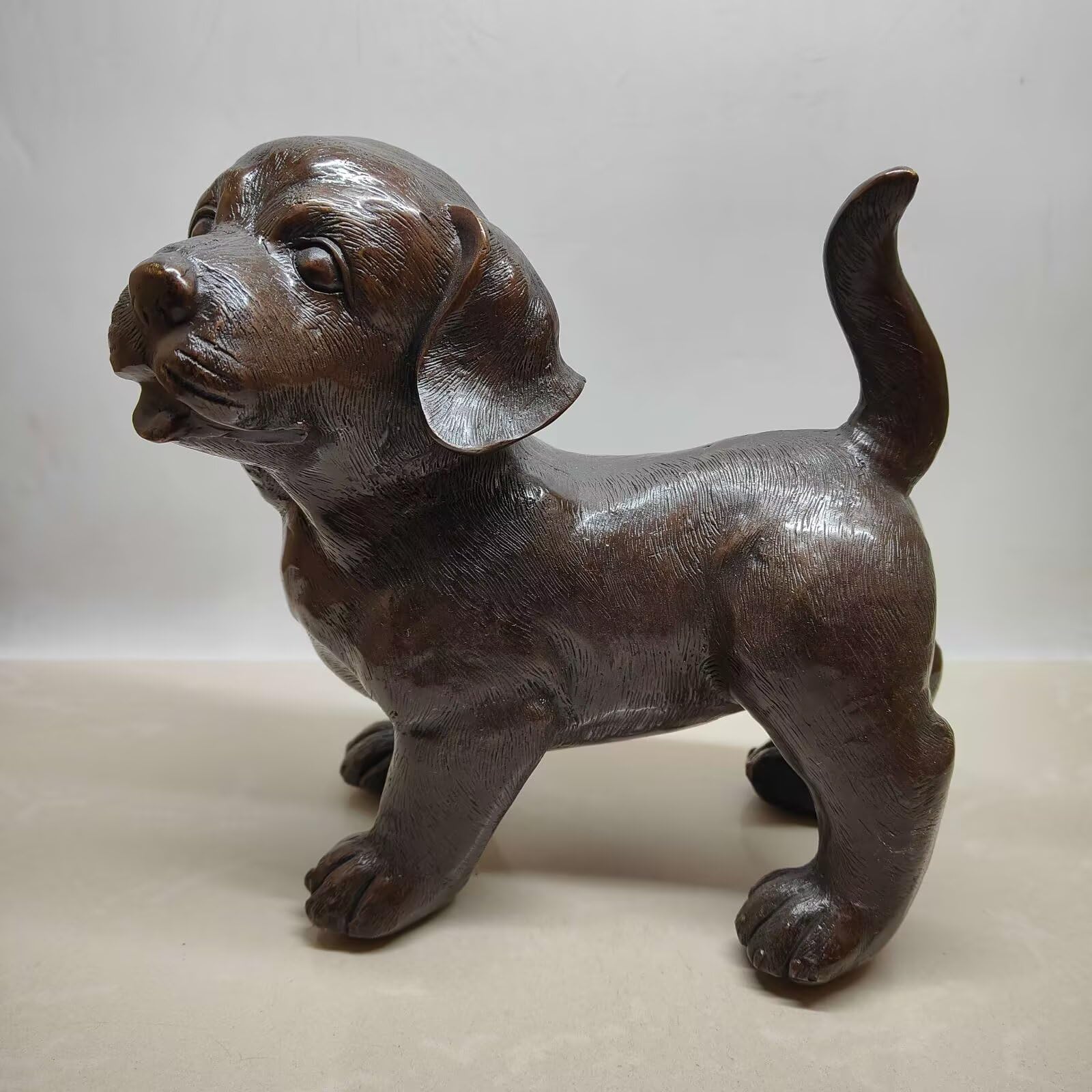 Dytartzx Pure Copper Fortune Dog Statue, Feng Shui Lucky Dog Figurine for Wealth & Prosperity, Handcrafted Copper Dog Sculpture for Home Office Entryway Decor, Good Luck