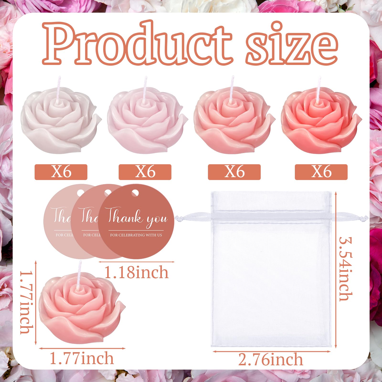 Treela 24er-Set Blumenkerzen, Gastgeschenk für Gäste, Mini-Teelichter, Champagnerrose, für Rückgabe, Geschenk, Hochzeit, Geburtstag, Brautparty, Einweihungsparty