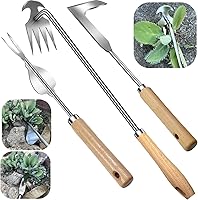 Semifrut 3-Pack Stainless Steel Weeder Tools: 4-Tine Puller, L-Shape Crack Weeder & Hand Digger for Driveways, Patios, Gardens