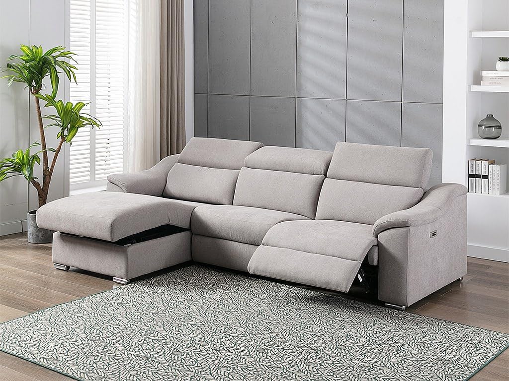 Vente-unique - Canapé d'angle Relax électrique en Tissu Gris Clair PEDRERA - Angle Gauche