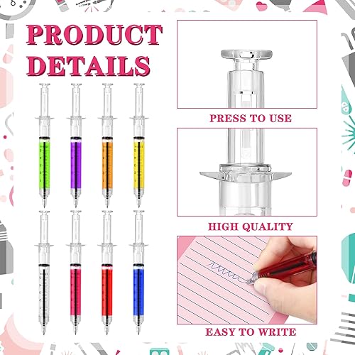 Miniatura 4 de Laumoi Kacctyen - 8 juegos de bloc de notas para enfermera, troquelado, con jeringa, bolígrafo con jeringa, bloc de notas con temática médica, bloc