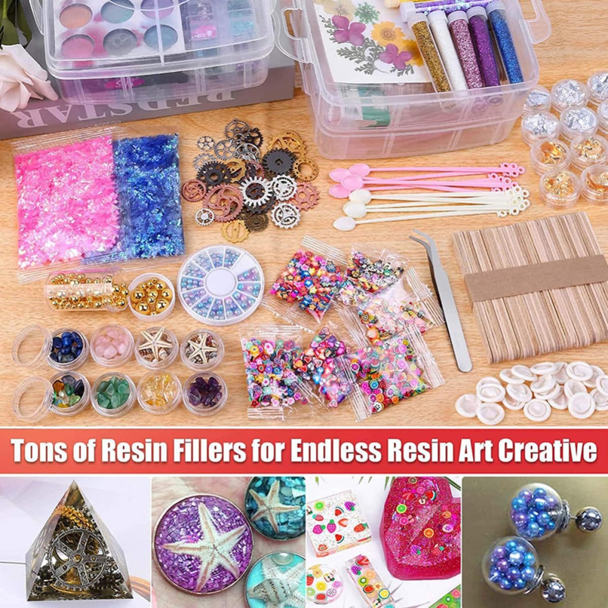 POPETPOP Kit per Resina e Fiori Secchi, Kit per Resina Cristallo Epossidica, Accessori per Fai da Te in Plastica, Legno, Acciaio Inox e Pasta Morbida, e Amanti dei Lavori Creativi