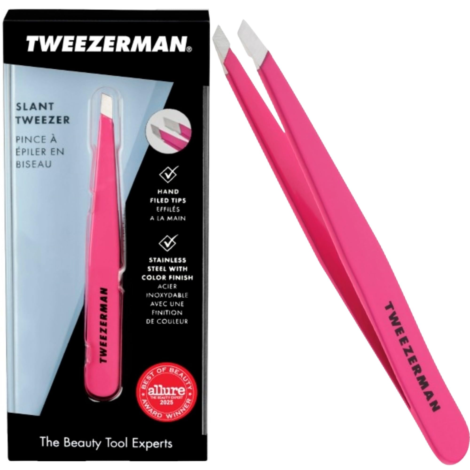 Tweezerman Neon Pink Slant Tweezer, Stainless Steel (Pack of 1)