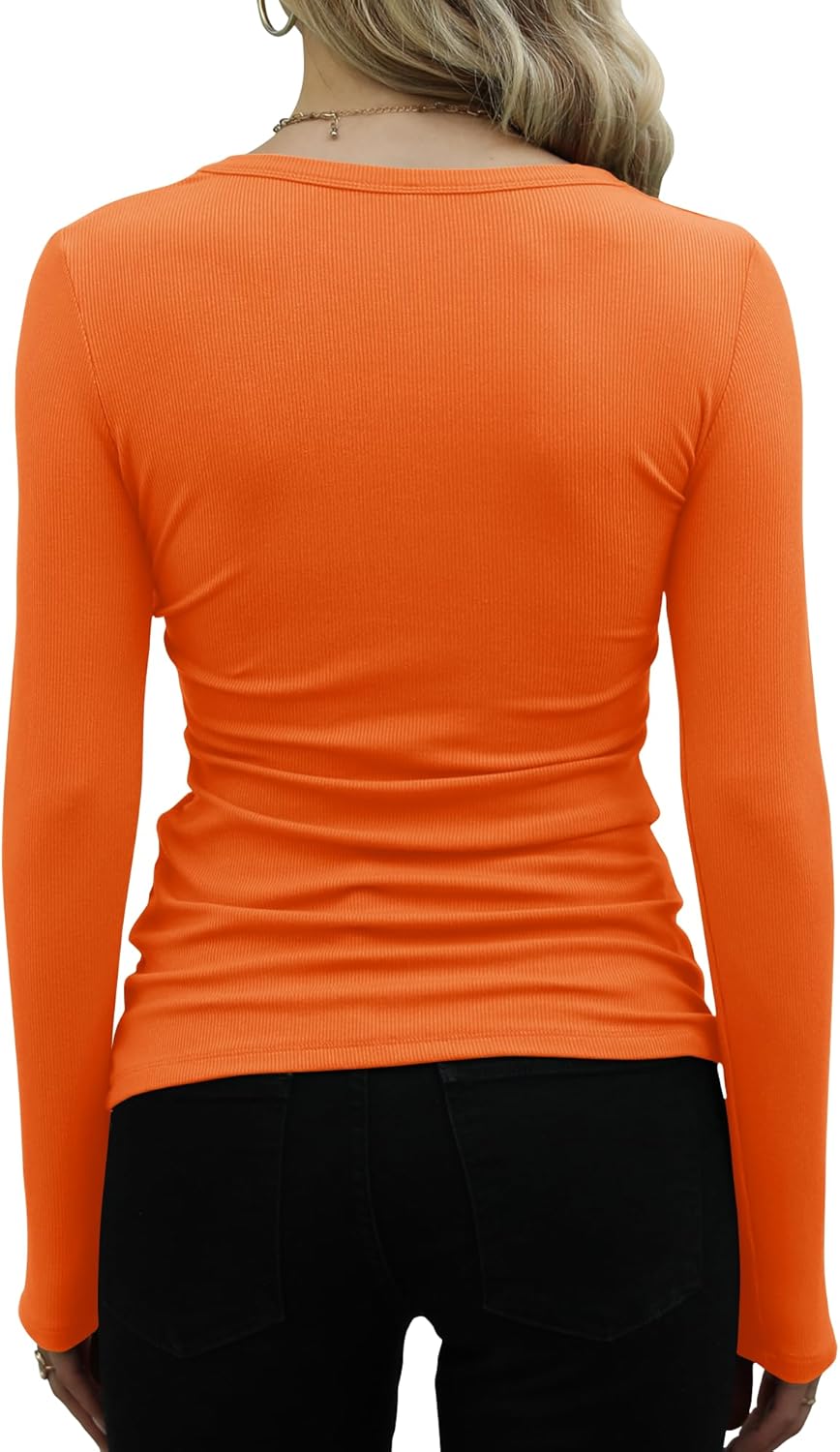 GEMBERA Womens Ribbed Long Sleeve Crewneck Casual Slim Basic Shirts Fitted Knit Tops - Image 2