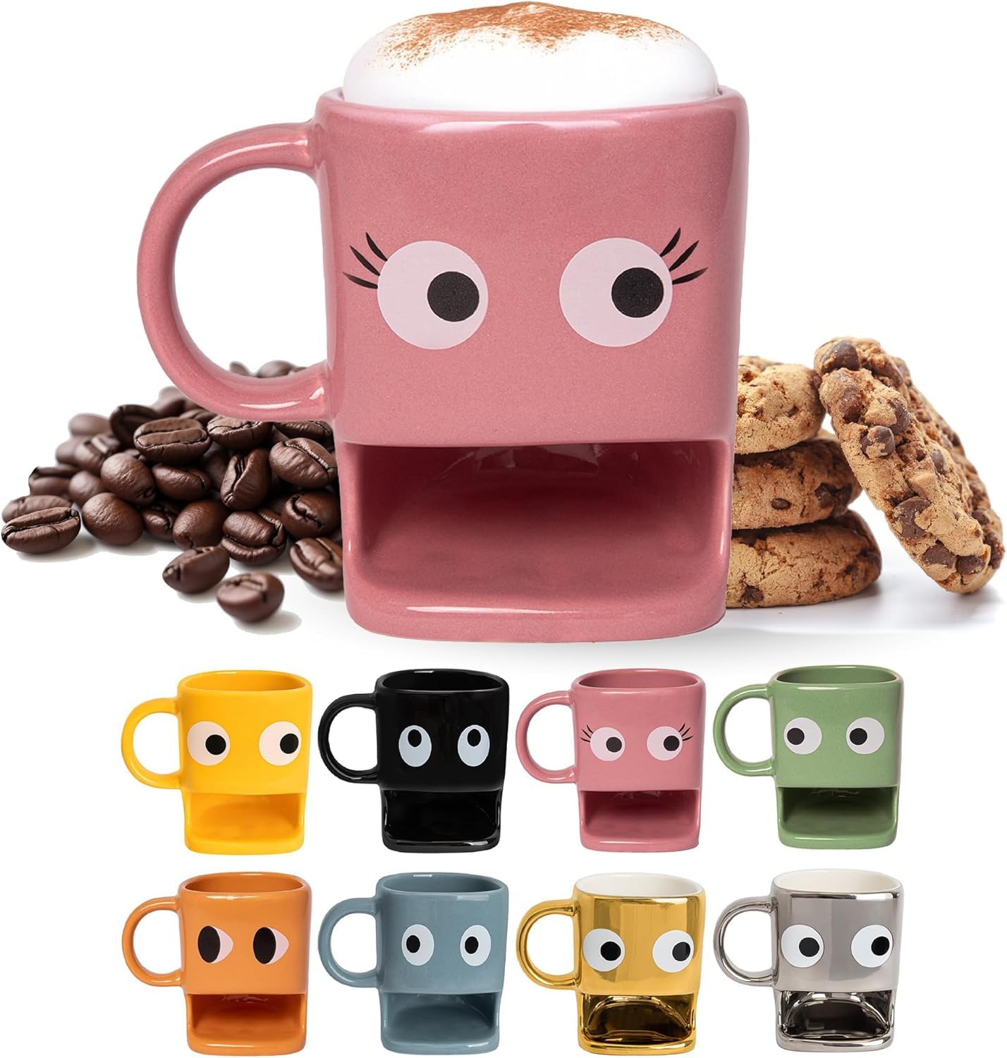 Fisura - Original Funny Coffee Mug with Biscuit Compartment, Pink Ceramic Tea Mug with Stylish Design, Cappuccino Coffee Caps, Latte, hot Chocolate caps, 240ml