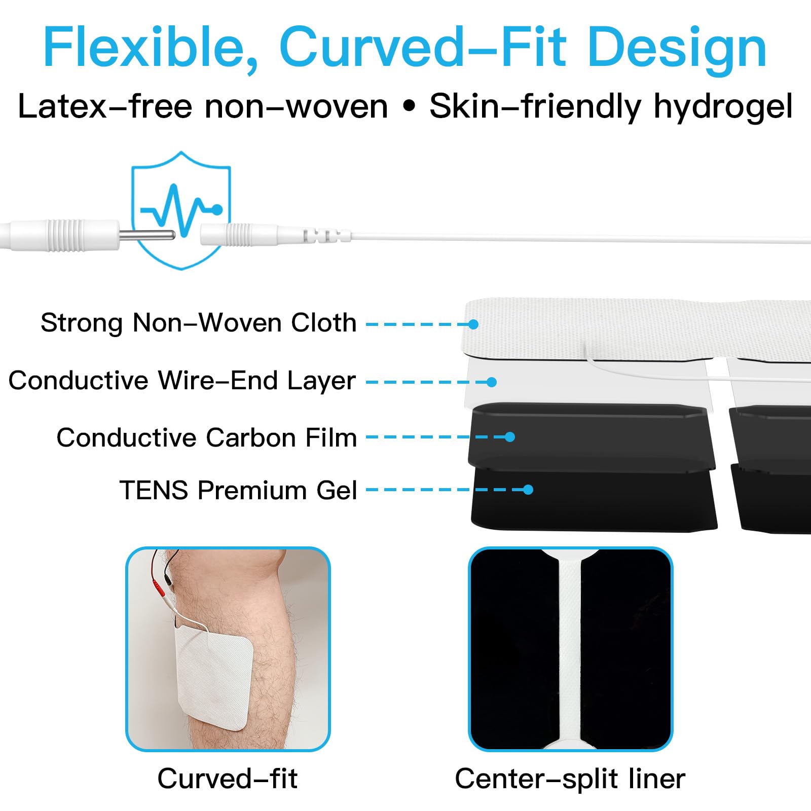 DOMAS Large TENS Pads for Lower-Back Pain Relief, Compatible with TENS 7000 and Other 2.0mm Pin Units, 4"×8", Dual-Lead, Reusable, Latex-Free, 4-Pack — Amazon image 7