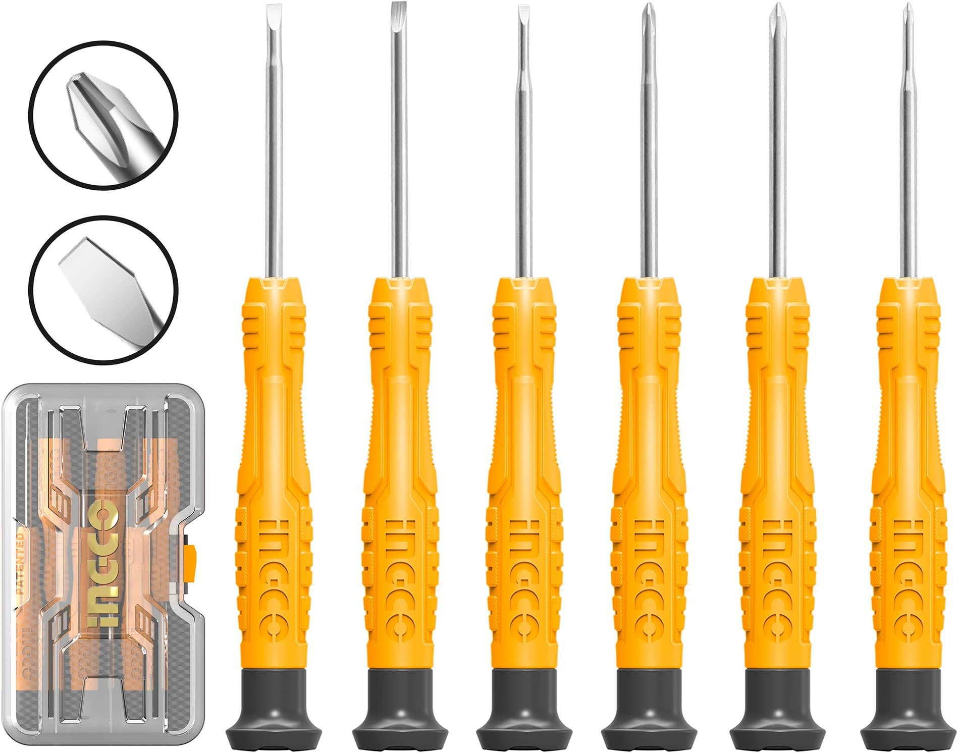 Ingco6 Piece Precision Screwdriver Set Tool, Suitable For Watch, Eyeglass, Clocks, Computer & Electronic Repairs, Multifunction Precision Screwdriver, HKSD0618