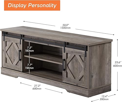 Miniatura 10 de WAMPAT Moderno soporte de TV de granja para televisores de hasta 65 pulgadas con puerta corrediza de granero, centro de entretenimiento de madera