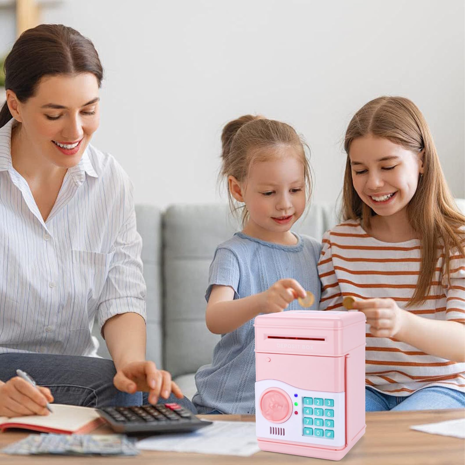 Salvadanaio Elettronico,Salvadanaio Bambini con Password,Funzione di accettazione automatica di contanti e verifica di banconote,Incluso 2 Adesivi,Cacciavite,Regalo per bambini dai 3 ai 12 anni