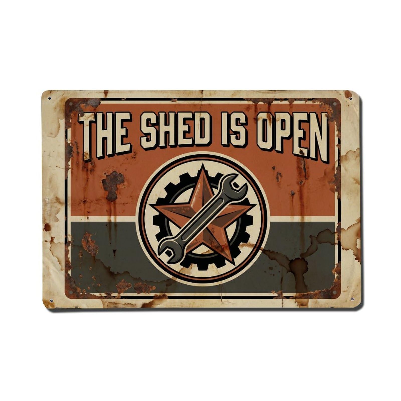 Shed Open Business Tinkering Tools Workshop Metal Tin Sign Plaque Wall Decor for Cafe, Man Cave, Club Bar, Office, Home Garden Round Metal Poster 8x12Inch