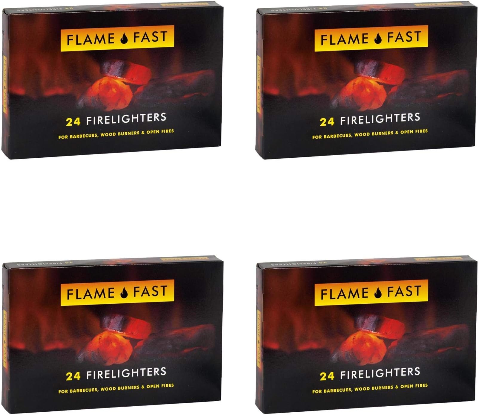 Flamefast Firelighters Starter Blocks, Quick Start Eco Barbecue, Wood Burner, Open Fire - 4 Packs of 24 (96 firelighters)