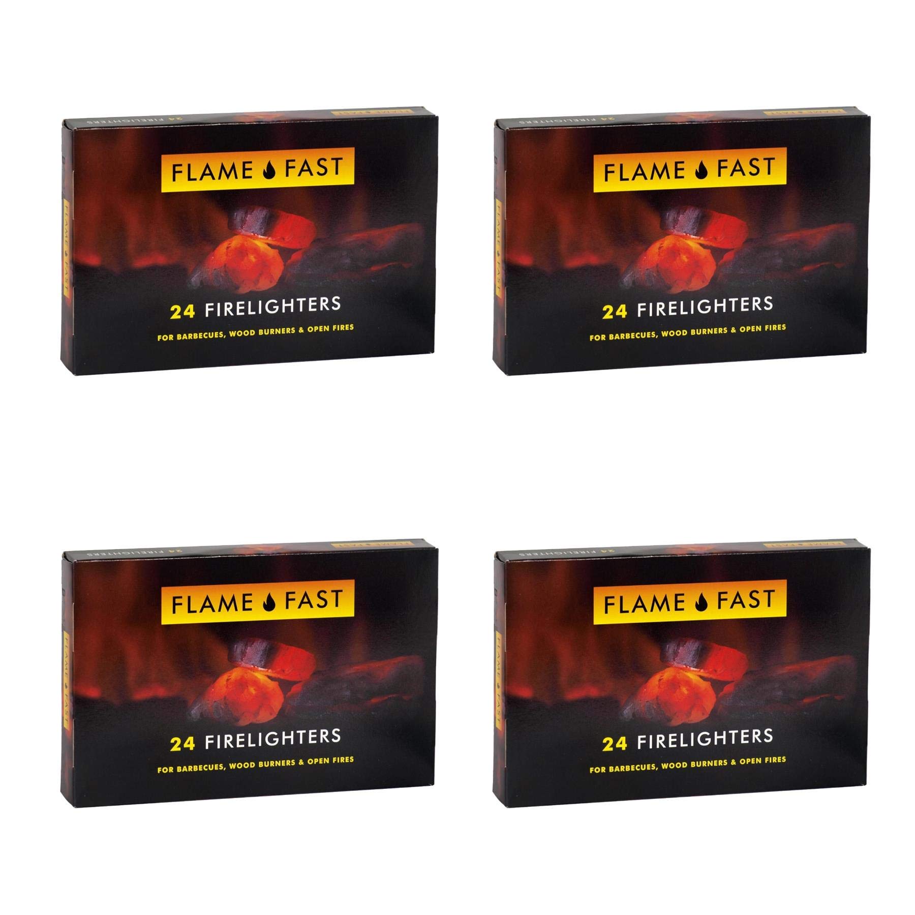 Flamefast Firelighters Starter Blocks, Quick Start Eco Barbecue, Wood Burner, Open Fire - 4 Packs of 24 (96 firelighters)