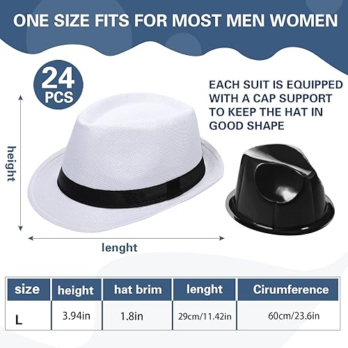 Miniatura 2 de Paquete de 24 sombreros Fedora de los años 20 a granel para hombres, sombreros de ala corta para el sol Panamá para mujeres, disfraz de fiesta,