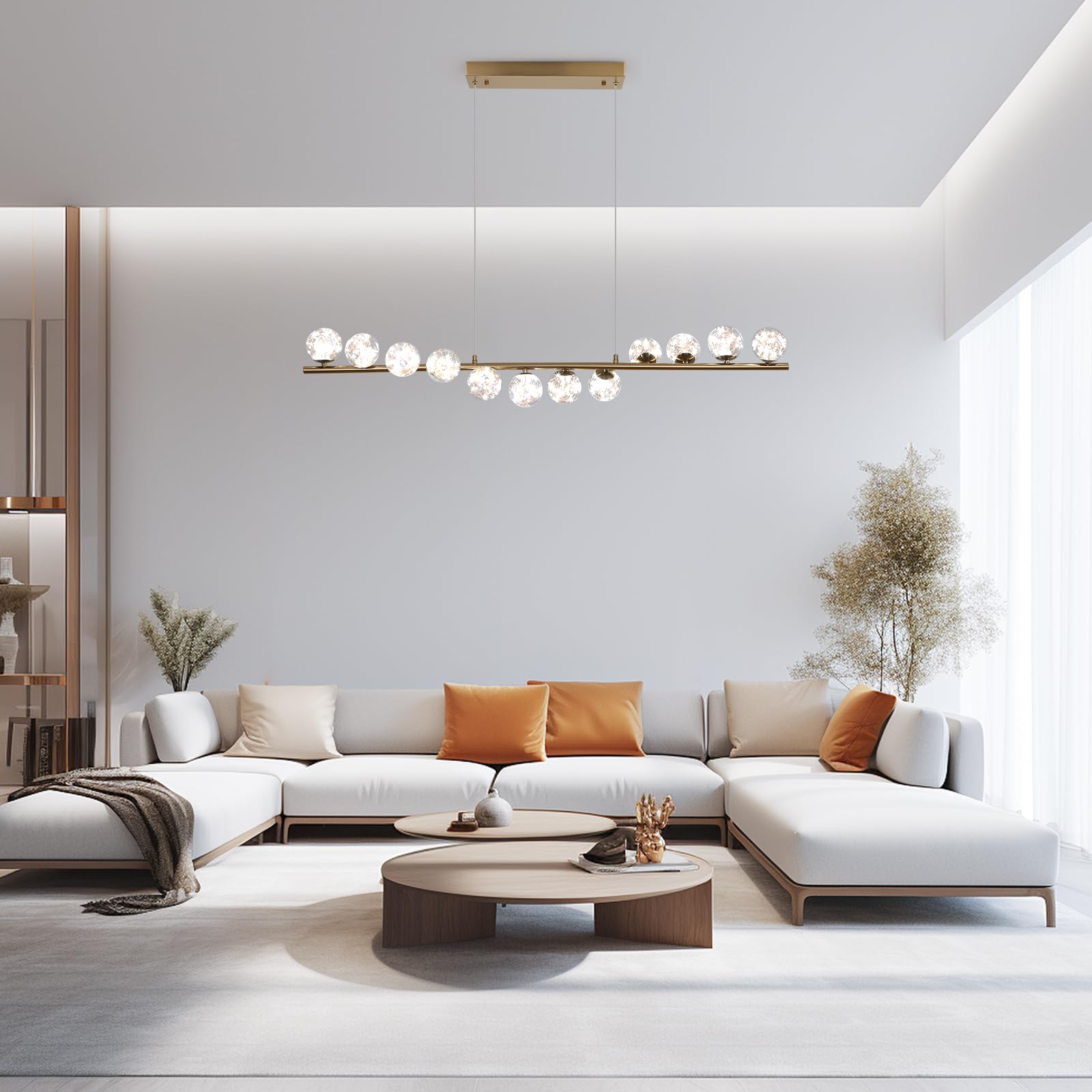 GEADI Gold Kronleuchter 120CM Modern Globe Pendelleuchte Esstisch mit 12 Glaskugel Lampenschirme Einstellbare Hängeleuchte 50W Led Hängelampen für Esszimmer, Wohnzimmer, Küchen, Lounge