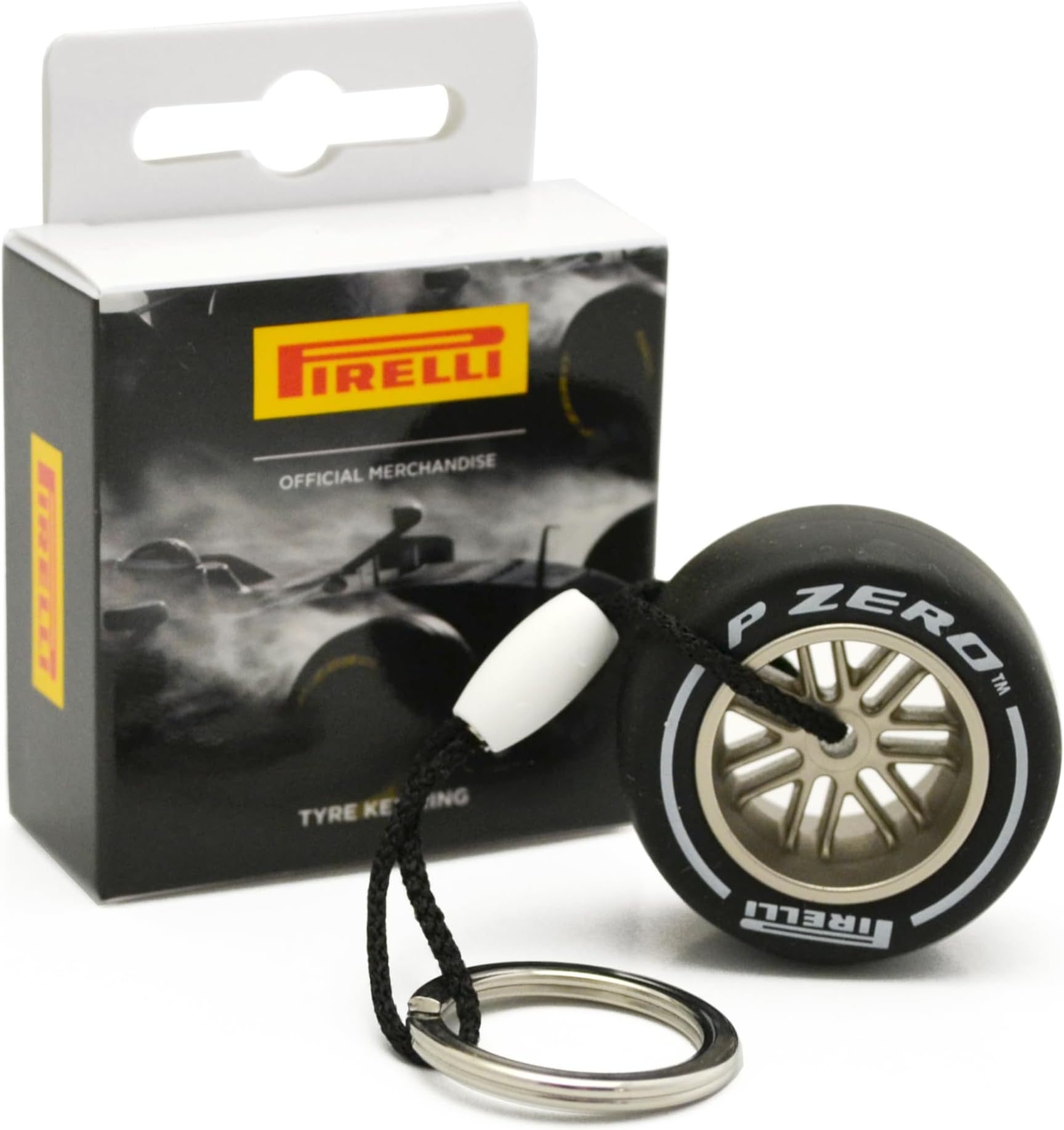 F1 Pirelli Motorsport Official Merchandise - Rubber Wheel Tyre Keyring Keychain - Hard Tyre White Colour