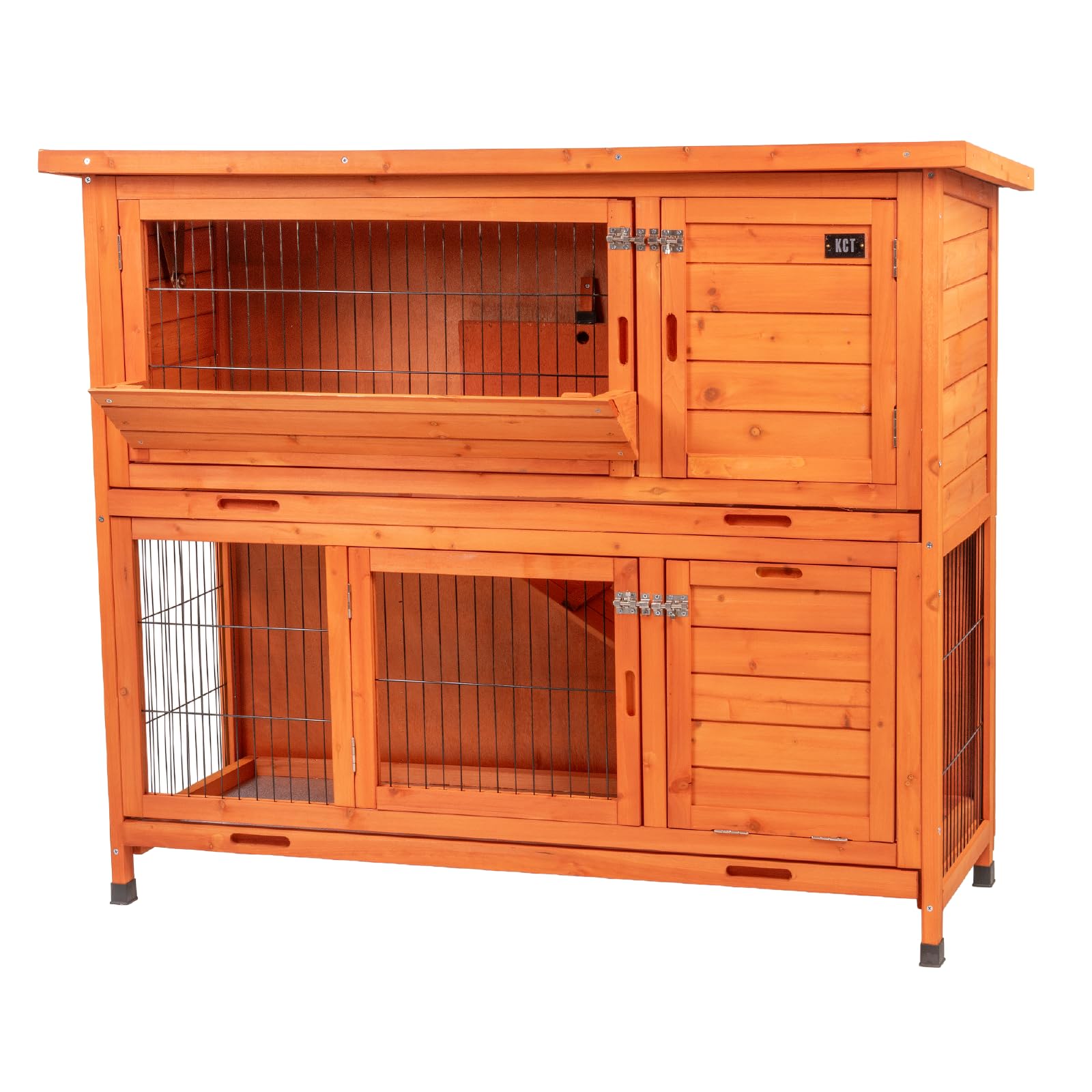 KCT Large 2 Tier Wooden Rabbit Hutch with Enclosed Run and Slide Out Cleaning Tray