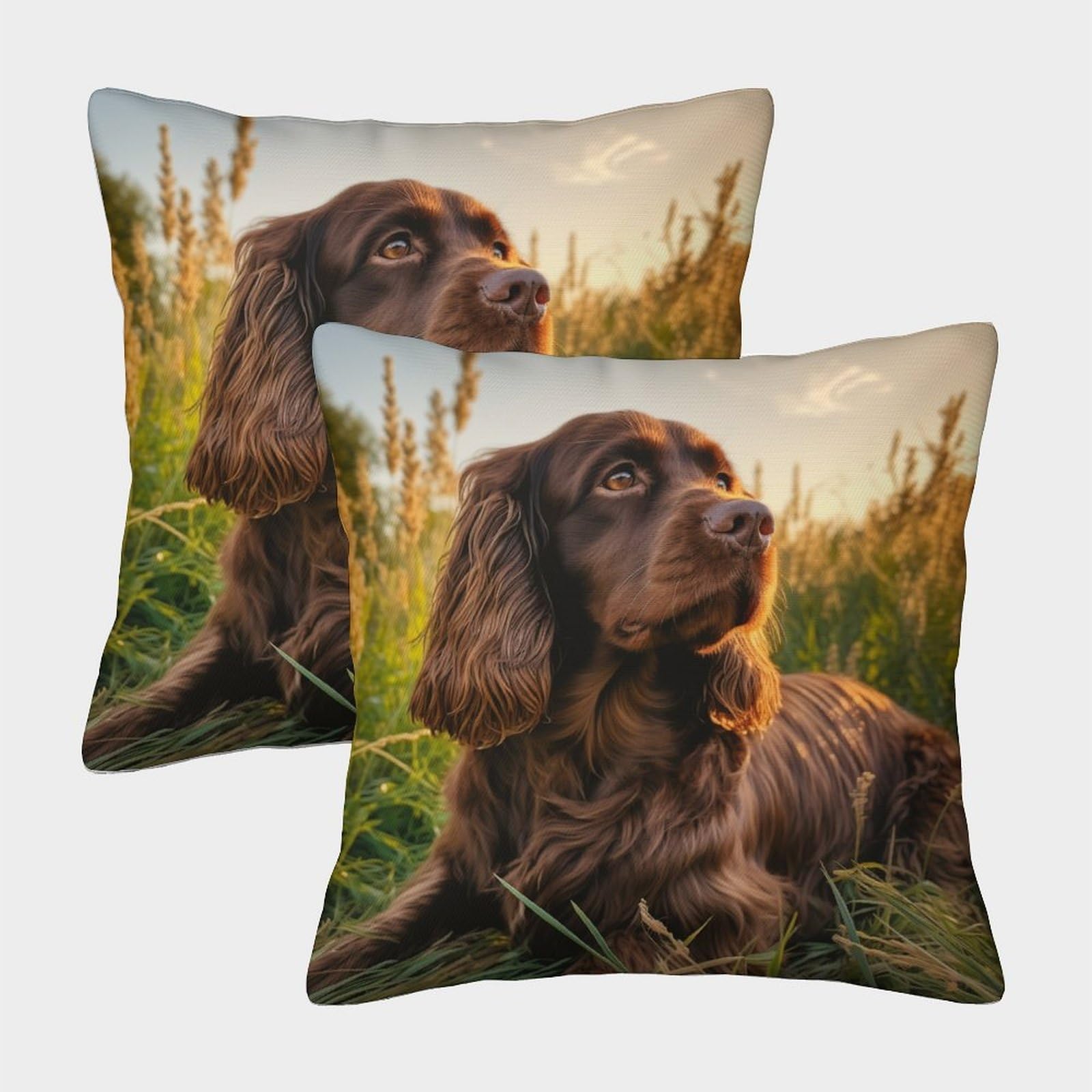 ZHUICHENG 3D Printed Cocker Spaniel Throw Pillow Covers Hound Throw Pillow Case Garden Cushion Super Soft Pack of 2 for Sofa Couch Bed 40x40cm