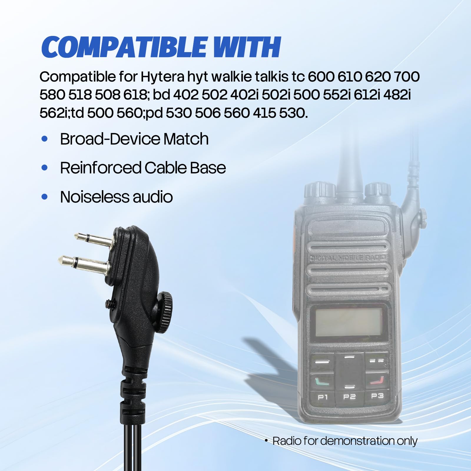Walkie Talkie - Auricolare con microfono per radio HYT BD552i BD612i PD502i PD402i PD482i PD562i TC-508 TC-580 TC-610 RCA RDR2500 2550 2600 XR150 (confezione da 2)