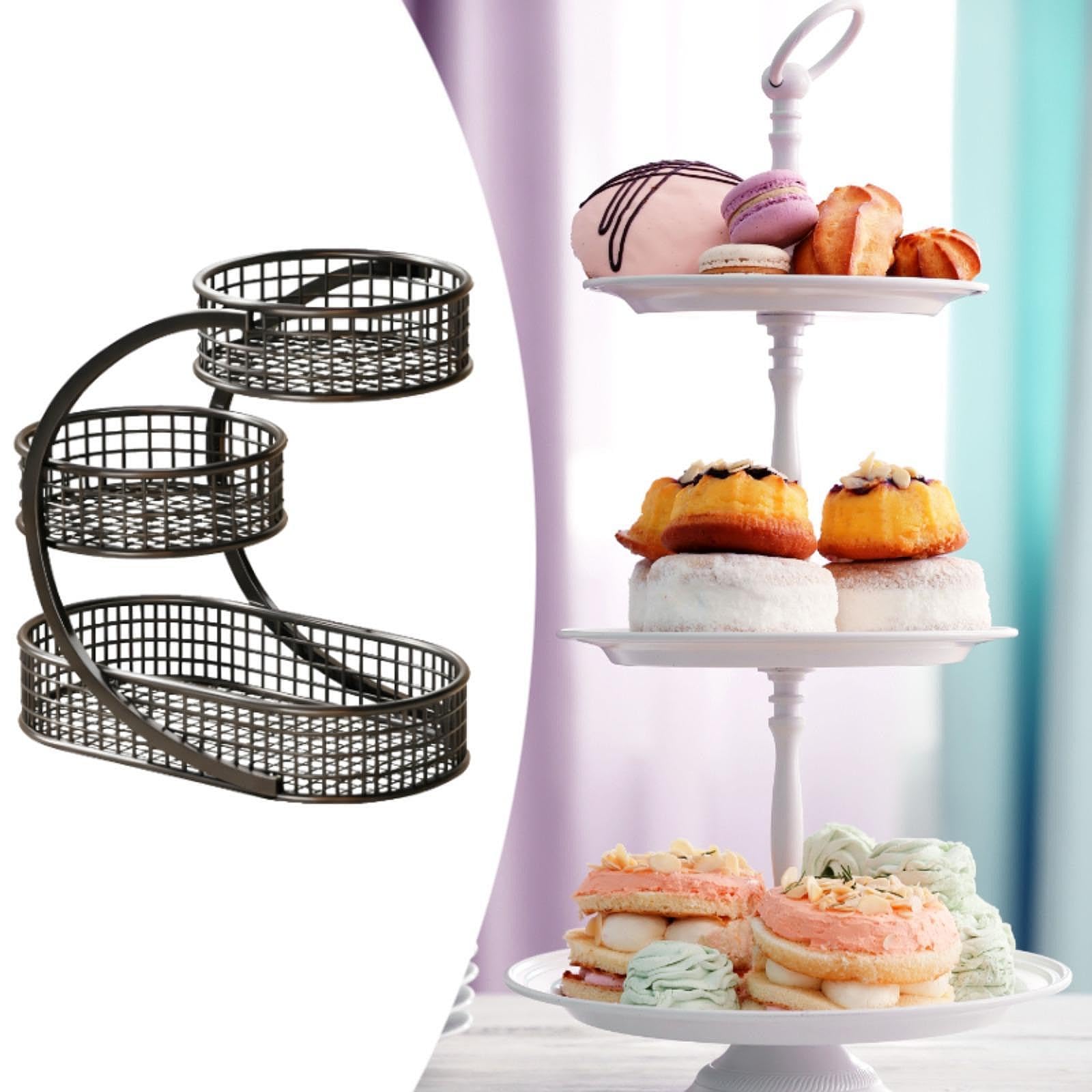 3-Tier Iron Fruit Basket Kitchen Organizer With Open Mesh,Noir