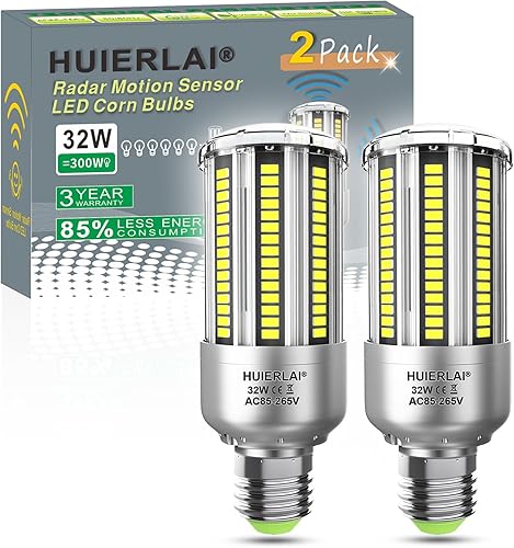 Bombillas LED con sensor de movimiento de radar, 32 W, luz blanca diurna 6000 K, 4000 lm (equivalente a 300 W), detector de movimiento automático,