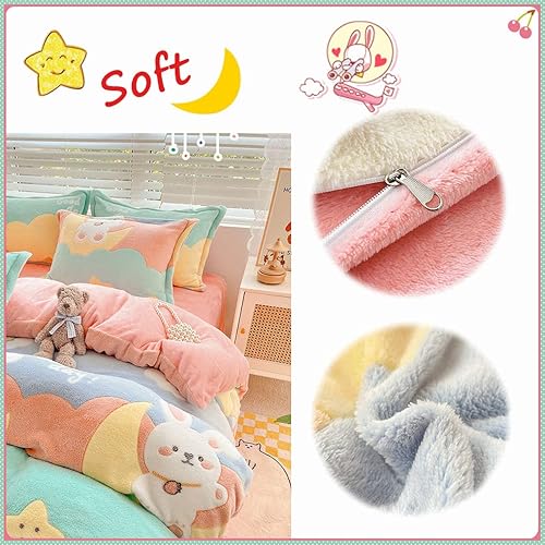 Miniatura 10 de CinYana Juego de funda de edredón de oso funda de edredón suave para niños juego de ropa de cama tamaño Queen color blanco y marrón funda de edredón