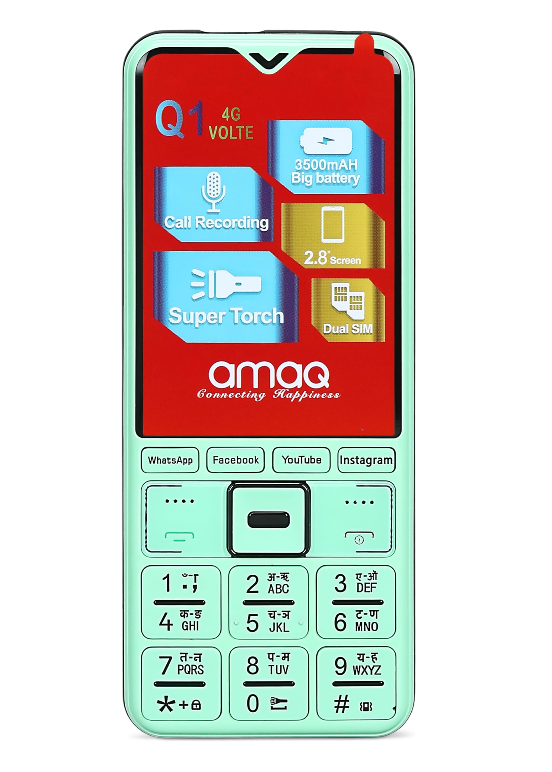Amaq Q1 4G Touch Screen Keypad Mobile Phone – Dual SIM, Volte Video Calling, Whatsapp & Social Media, 2.8″ Display, 3,500 mAh Battery (Green)-image-47