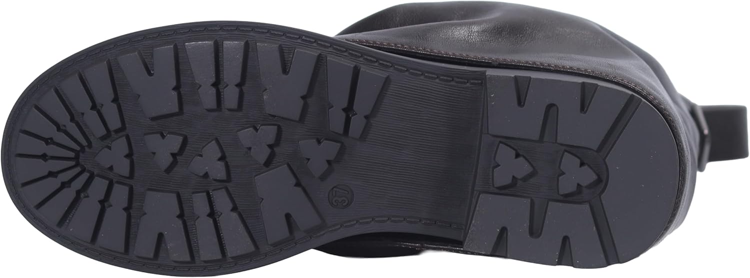 Women's Fold Over Ankle Boots with Zipper - Trendy Wide Calf Pull On Boots with Round Toe - Image 4