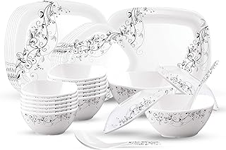 Milton Square Round Melamine Dinner Set of 31 Pcs, Vine, Ivory