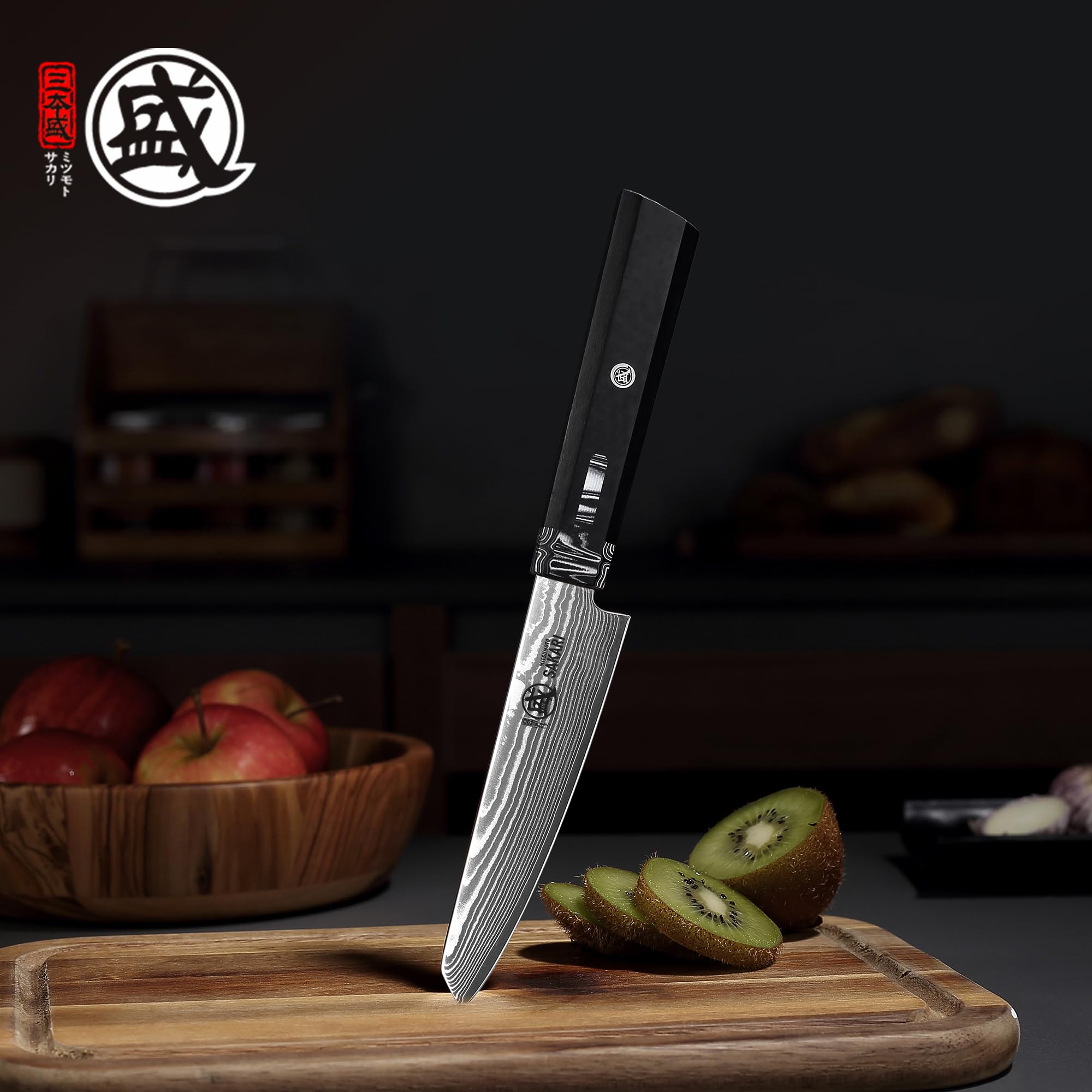 MITSUMOTO SAKARI 11 cm SG-PRO Schälmesser, Obstmesser im Japanischen Stil | Professionelles Damaszener Kochmesser, Schälmesser für Gemüse und Obst in der Küche, Ergonomischer G10-Griff
