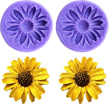 2PCS Sunflower Flowers Silicone Molds for Cake Topper Decoration, Premium Fondant Mold for DIY Chocolate Candy Jelly Resin Clay Crafts Mould Baby Shower Party Supplies