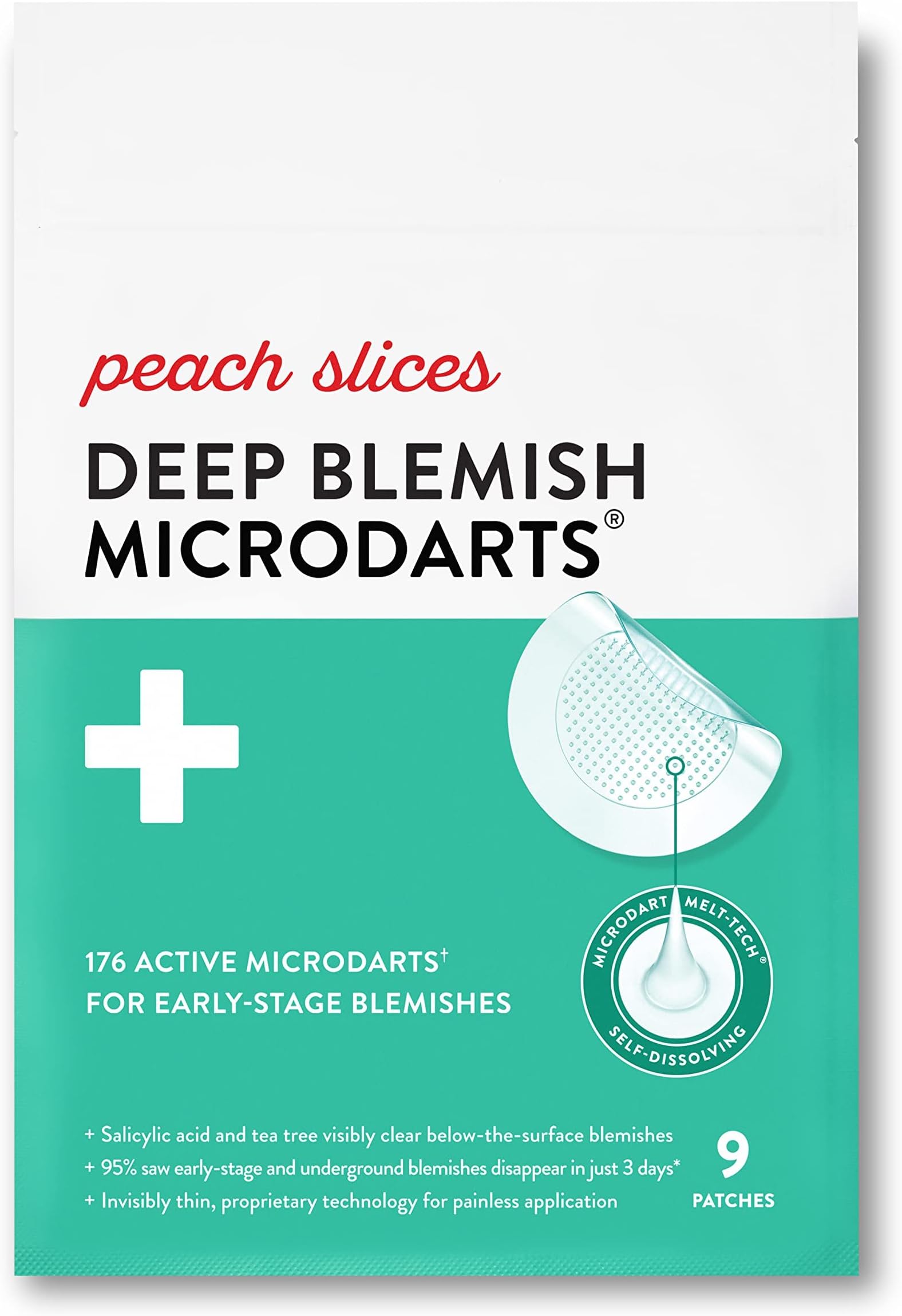 Peach Slices Microdart-Hydrocolloid Fast Acting Deep Blemish Acne Patches - Set of 9