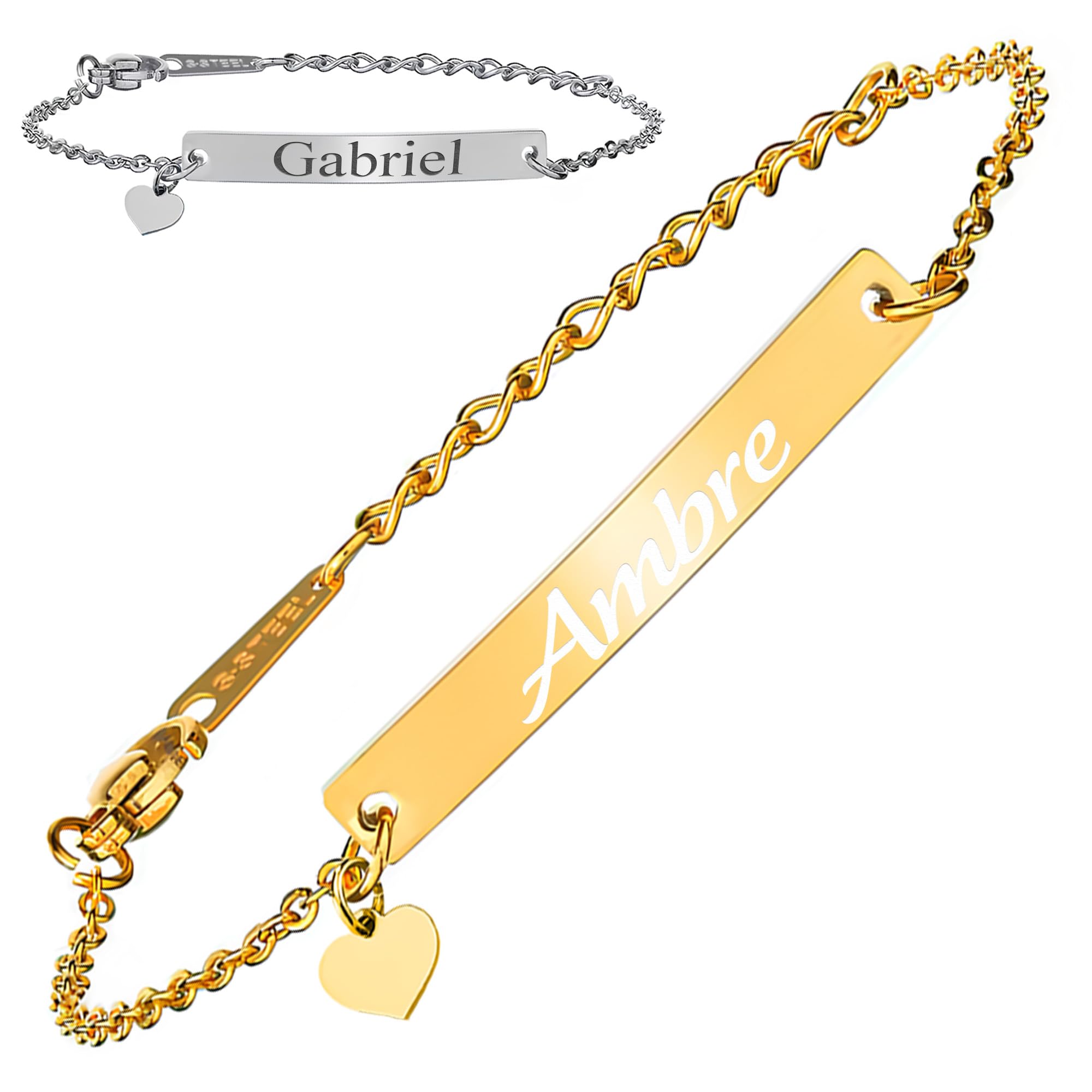 KDO MAGIC - Gourmette bébé personnalisable - Bracelet enfant personnalisé - Gourmette avec prénom gravé - Doré ou argenté - Cadeau bébé, enfant, cadeau de naissance, baptême (Doré)