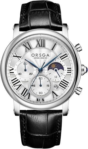 CIVO Watches Men Chronograph Designer Analogue Mens Watches Leather Strap Moon Phase Waterproof Quartz Watches for Men Elegant Date Window Gents Wrist Watch, Mens Gifts