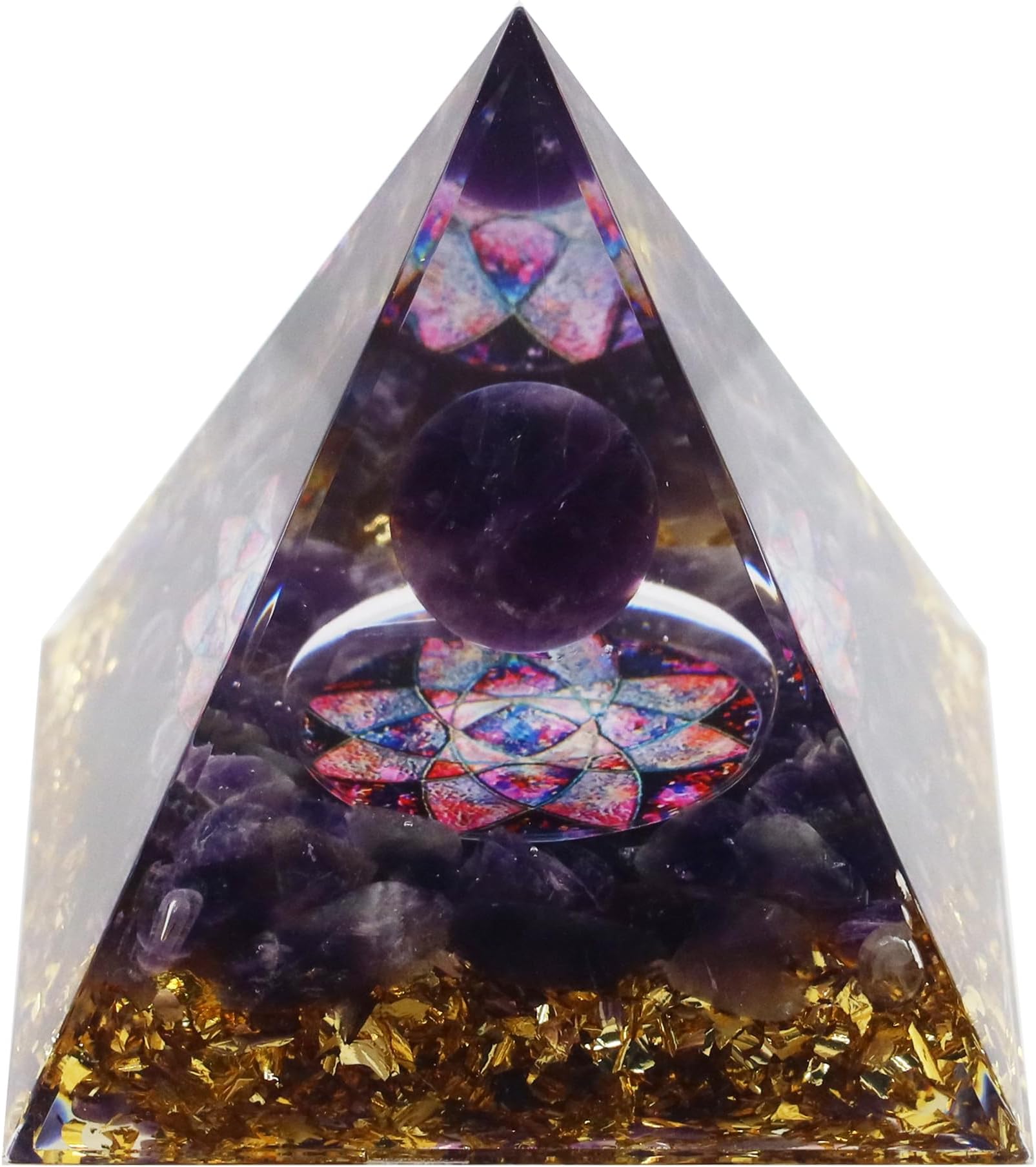 Orgone Pyramid, Mysterious Amethyst Planet & Amethyst, Healing Crystals Orgonite Pyramids for Meditation Positive Energy Protection Chakra Balancing Relaxation and Rejuvenation