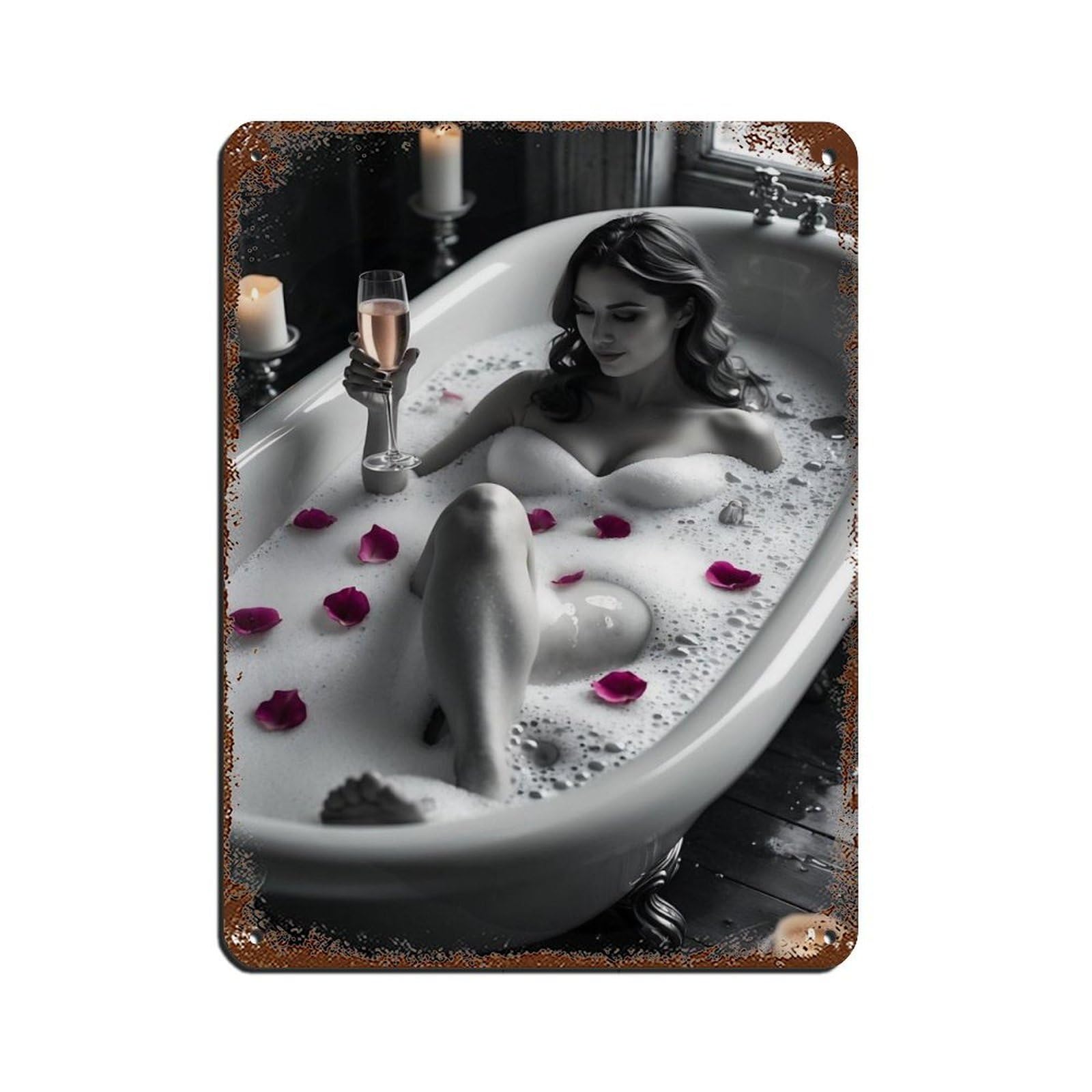 Relaxing Bath with Bubbles And Candlelight Retro Poster Metal Tin Sign Chic Art Retro Iron Painting Bar People Cave Cafe Family Garage Poster Wall Decoration 12x16inch(30x40cm)