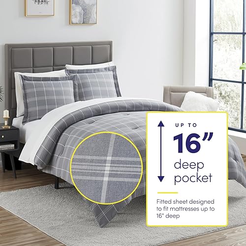 Miniatura 2 de Juego de 7 piezas de edredón con relleno alternativo en color sólido, suave para todas las estaciones y lujosas sábanas de microfibra, matrimonial,