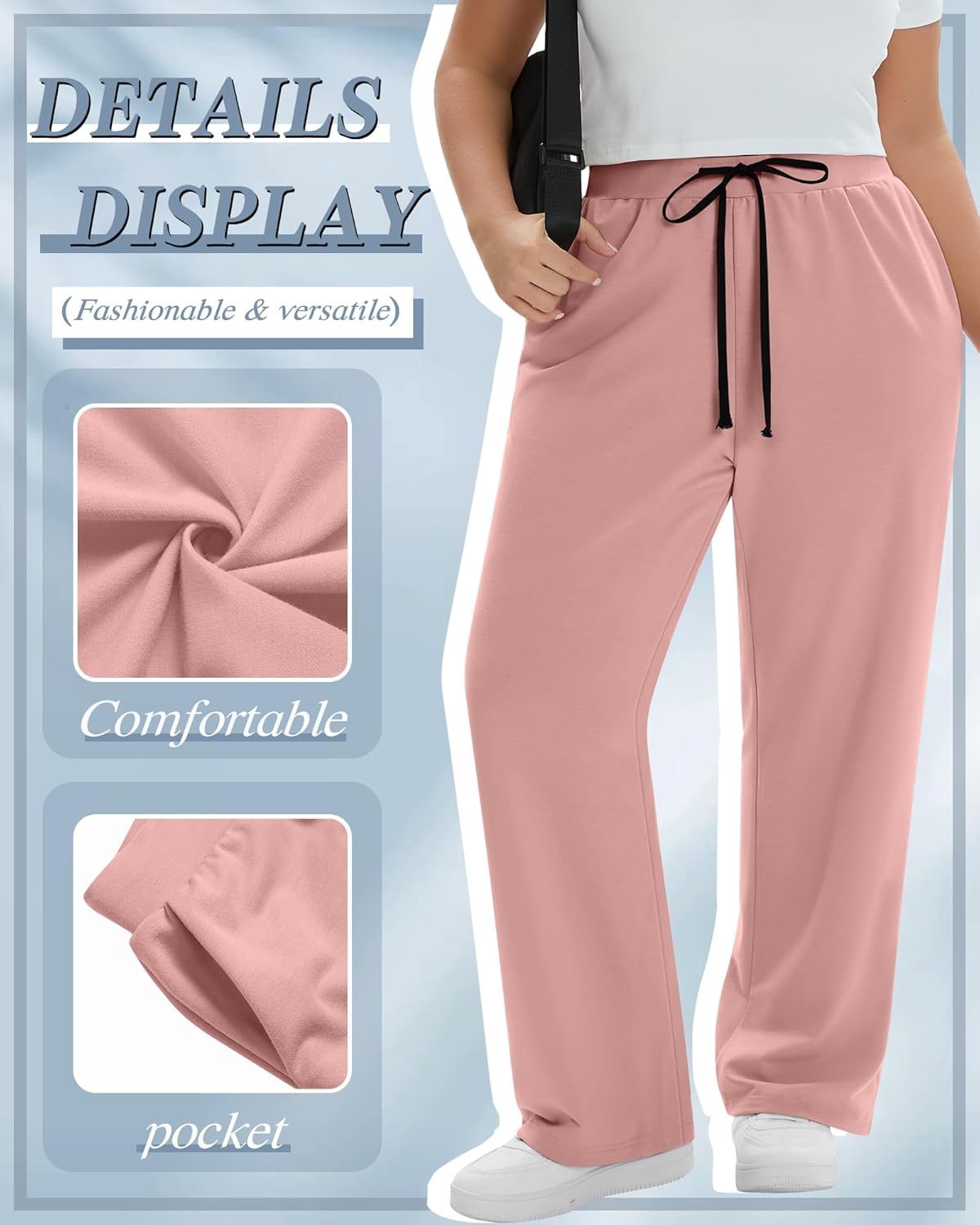 Neer 3 Pack Women's Plus Size Yoga Sweatpants Drawstring Lounge Pants with Pockets Baggy Loose Workout Open Bottom Joggers - Image 2