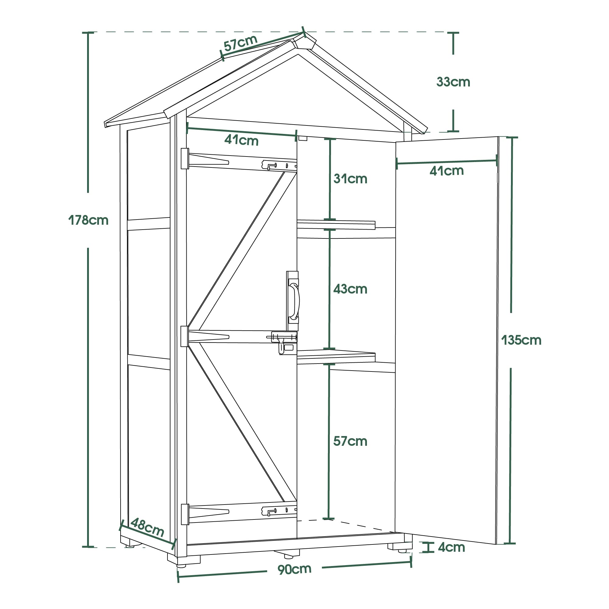 M MCombo Gartenschrank Geräteschuppen Holz wasserfest Grau/Natur 1000D 48 x 90 x 178 cm