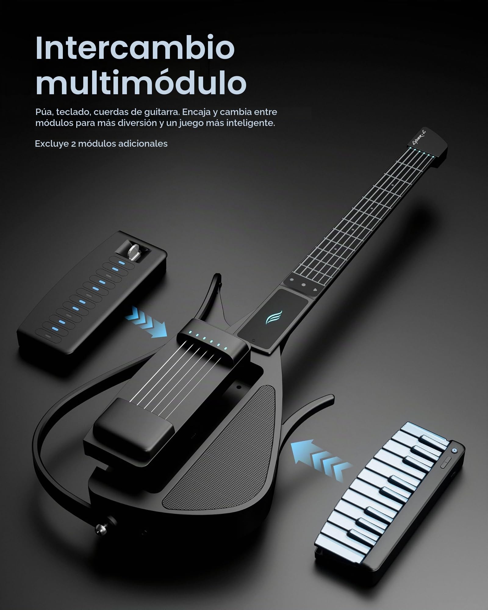 Enya CYBER-G Guitarra Inteligente con Cuerdas de Silicona y APP | 24 sonidos integrados, altavoz, sistema de percusión, app con acordes interactivos para adultos y jóvenes