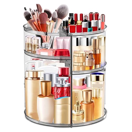 Miniatura 7 de LeeWent Organizador de maquillaje giratorio 360, organizador de cosméticos de gran capacidad para soporte de perfume, organizador de maquillaje,
