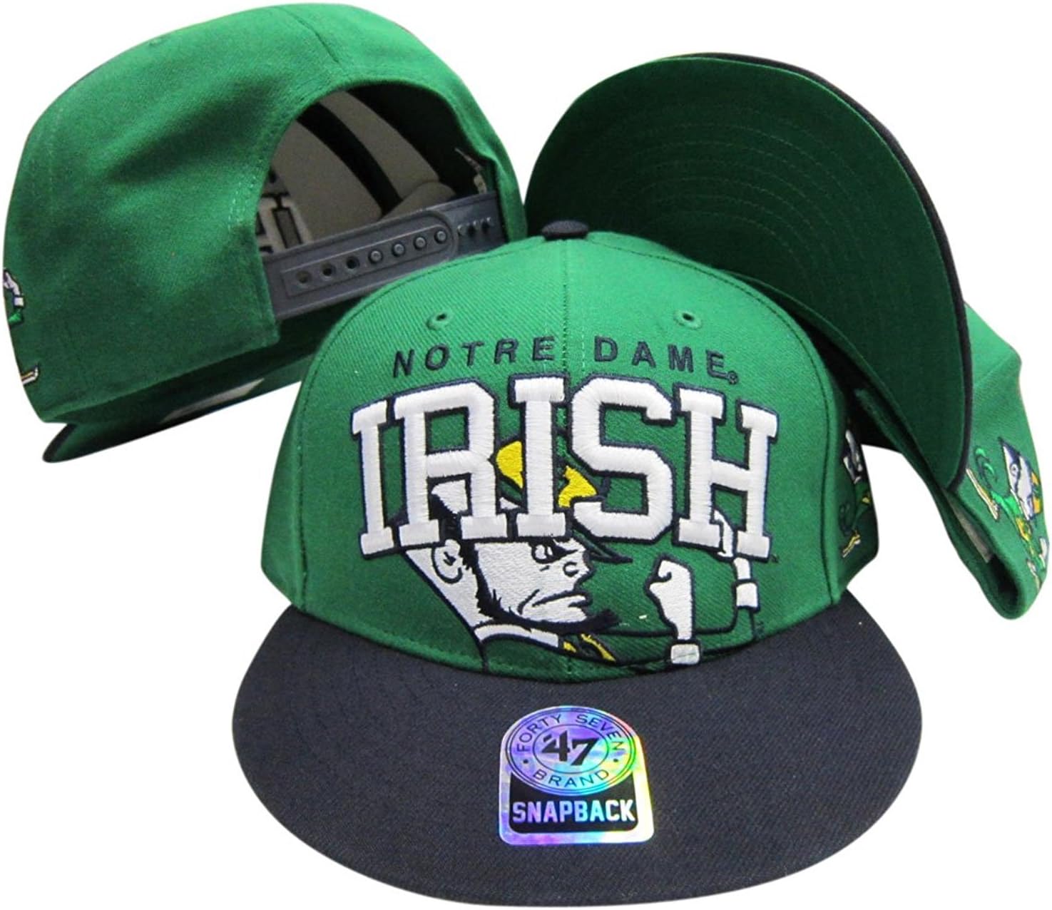 Notre Dame Fightin Irish Kelly Green/Navy Big Logo Snapback Adjustable Plastic Snap Back Hat/Cap