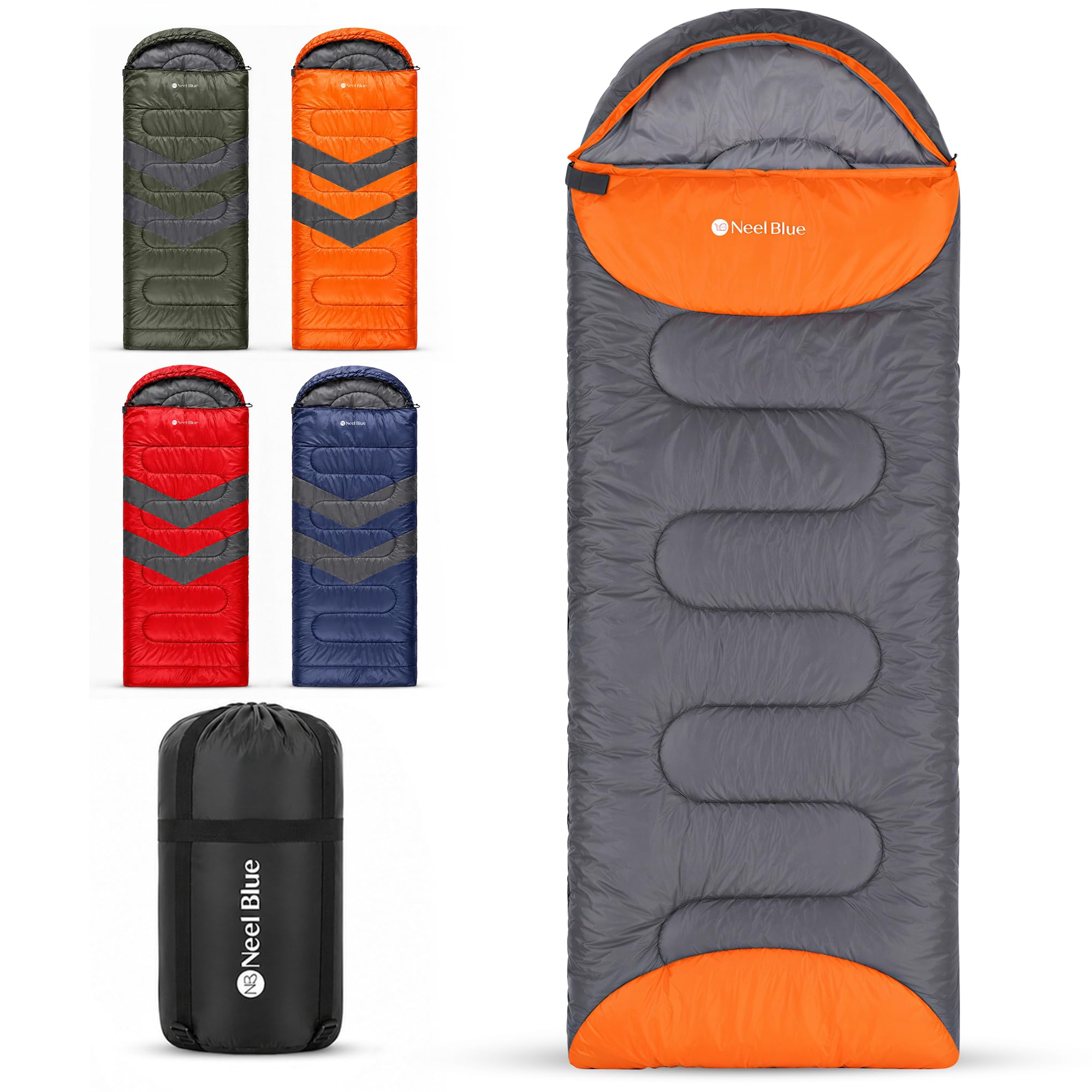 WedDecor Sleeping Bag for Adults, 4 Seasons, Waterproof Hooded, Grey & Red
