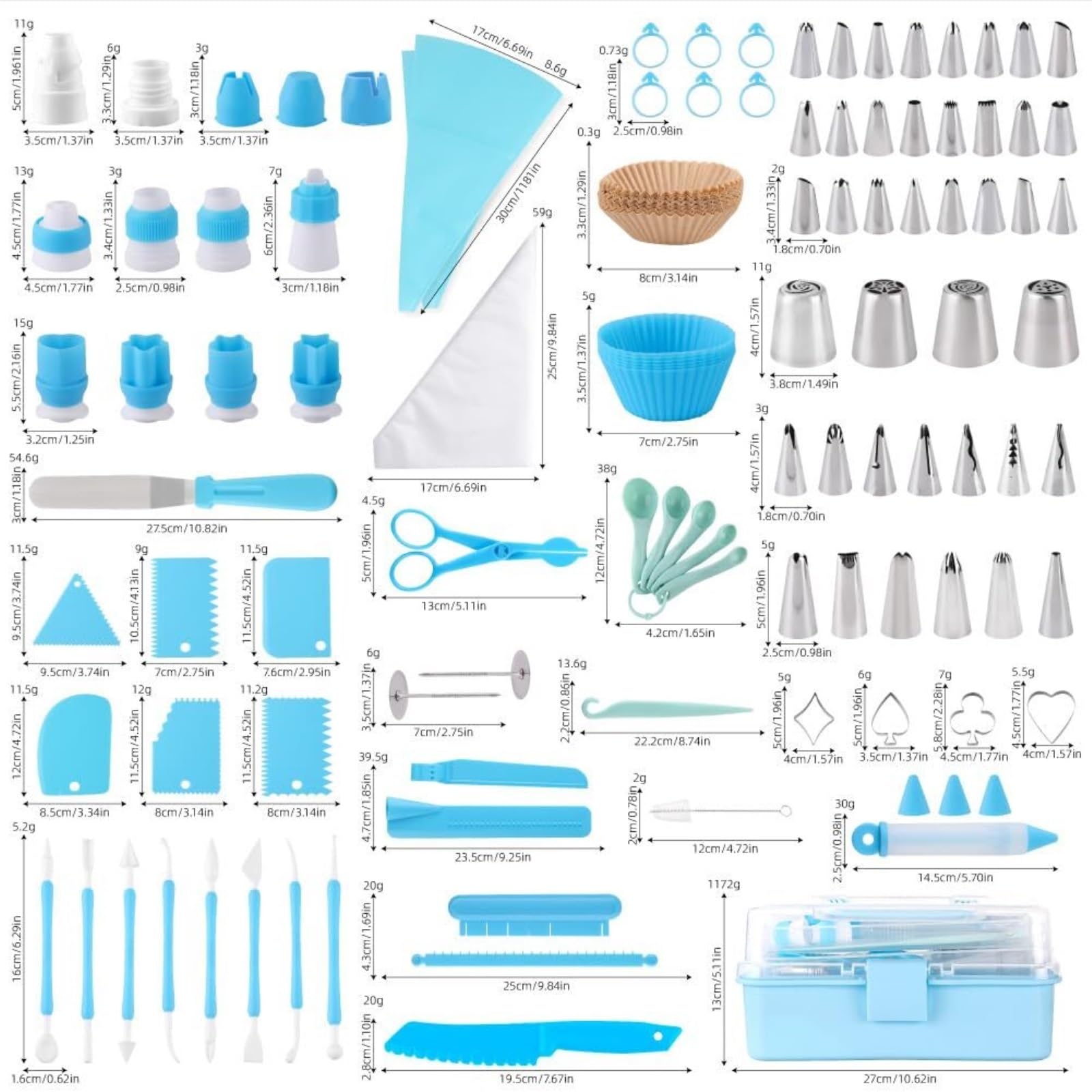 Kuchendekoration Werkzeugset for Kuchendekoration, 138-teilig, Backzubehör inklusive Spritzbeutel und Spitzen-Set, Spritztüllen-Set, Pink sdganjjei(Blue (208 PCS))