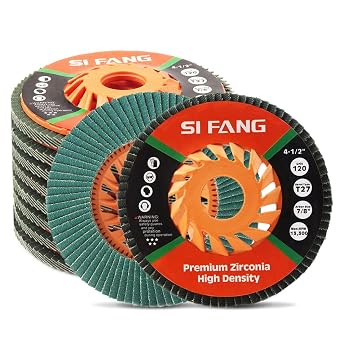 SI FANG Zirconia Flap Disc 120 Grit 10 Pack, 4.5 Inch x 7/8-Inch Cooling Fan Cover Bevel Type #27 Grinding Wheel 13,300RPM Green Ceramic Zirconia High Performance Edge Grinding