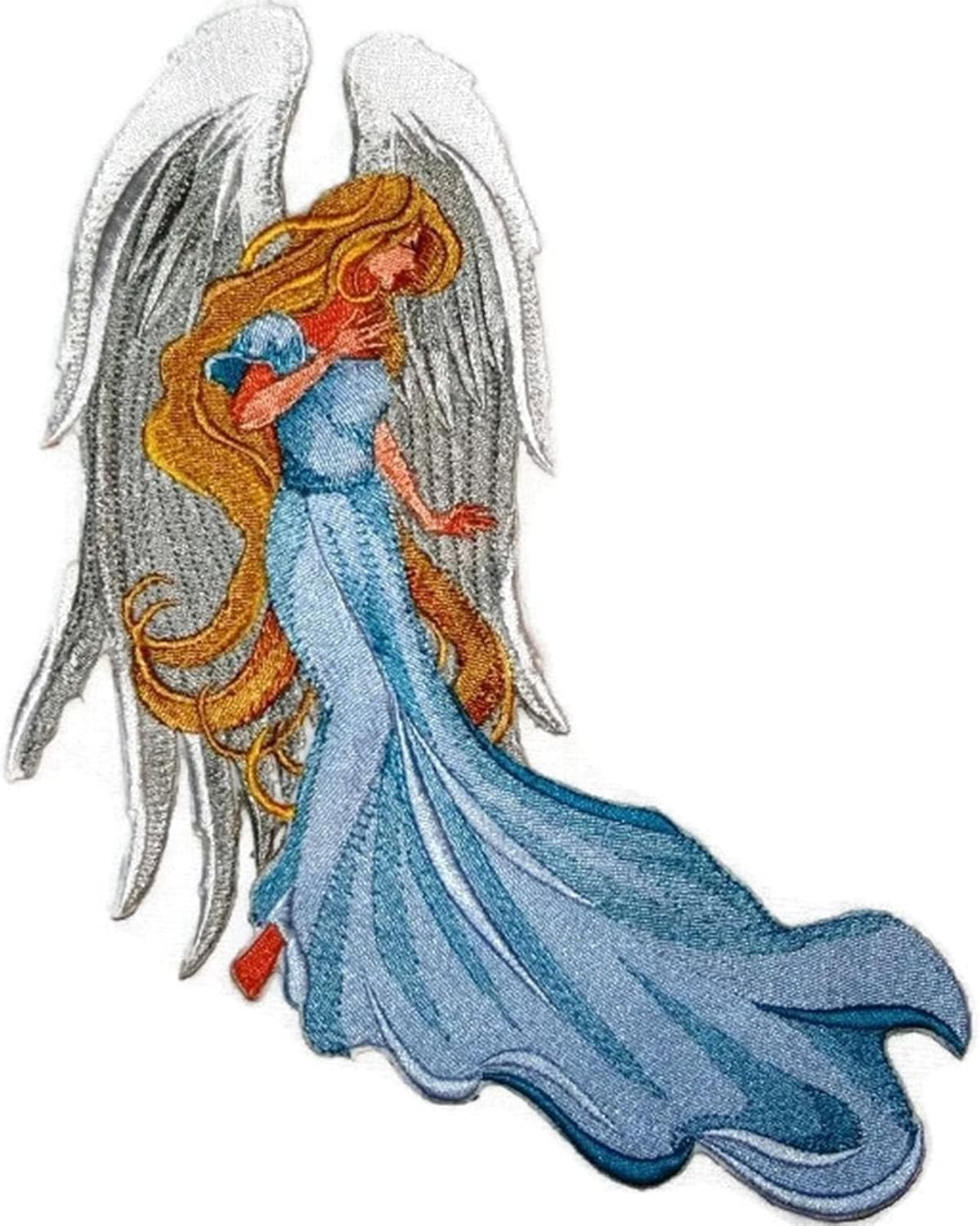 Christmas Art Nouveau [Angel with Flowing Tresses] Embroidered Iron on/Sew Patch [7.81" *10"] [Made in USA]