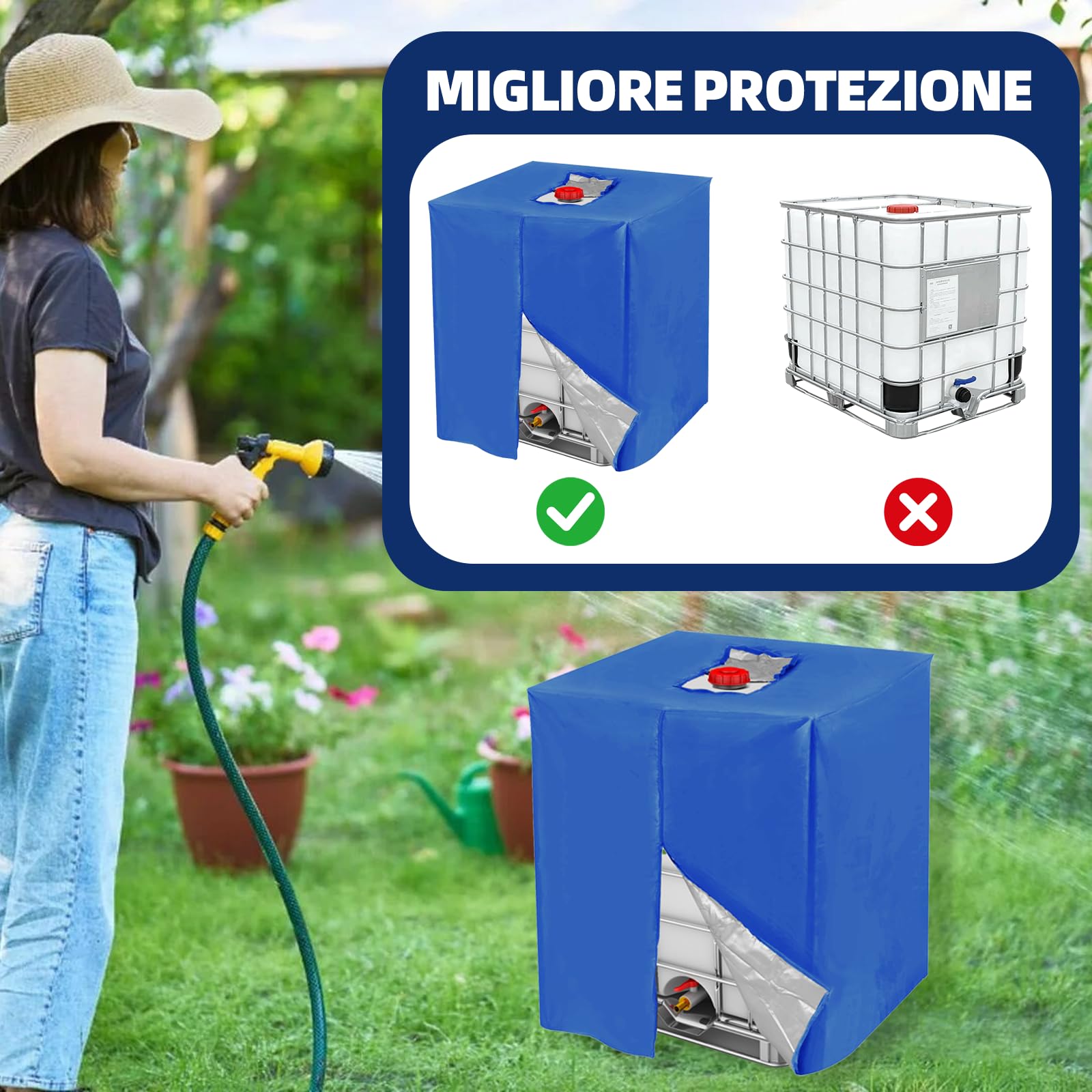 Coperchio serbatoio IBC tessuto Oxford 420D resistente UV intemperie 1000 l 120 x 100 x 116 cm