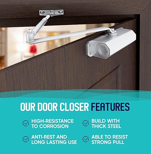 Miniatura 3 de Mecanismo de cierre de puerta comercial para tráfico pesado, cierre de puerta para automóvil comercial, acabado de aluminio (negro, 1, paquete)